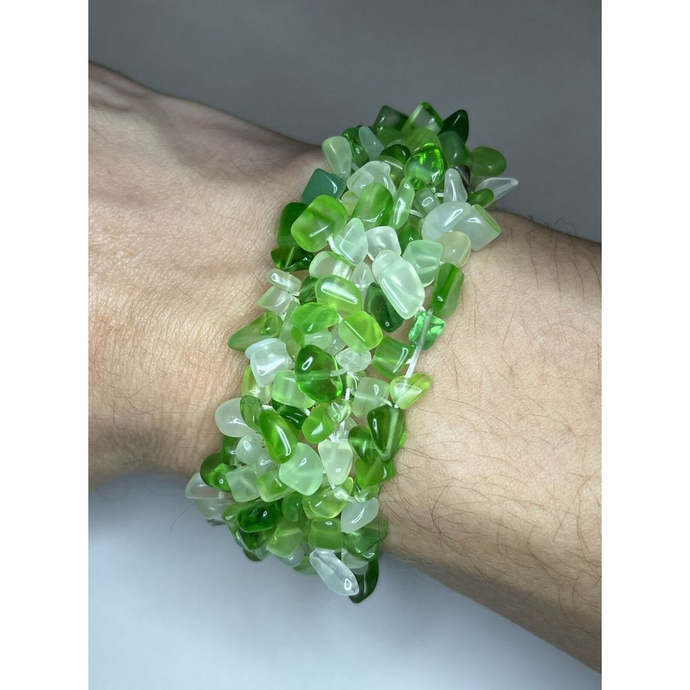 Dyed Green & White Quartz‎ Chip Unique Chunky Stretch Fashion Statement Bracelet